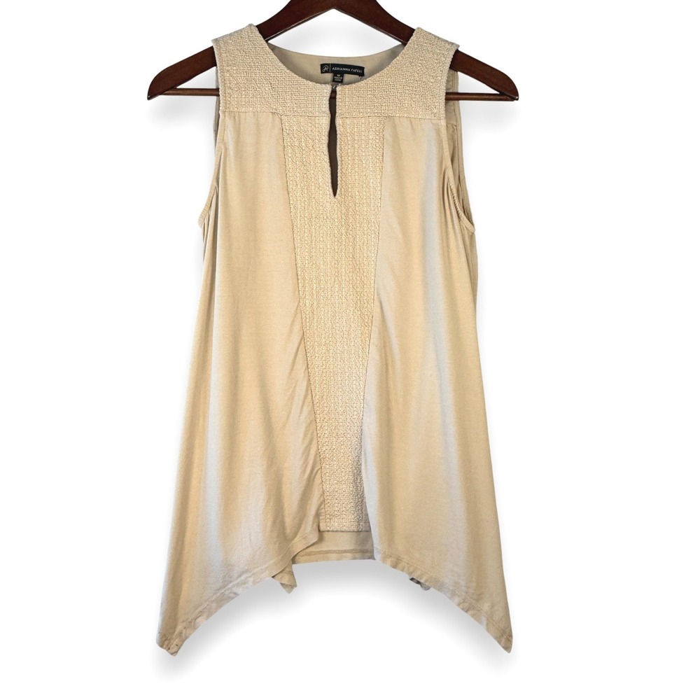Adrianna Papell Tan Sharkbite Hem‎ Sleeveless Top Medium